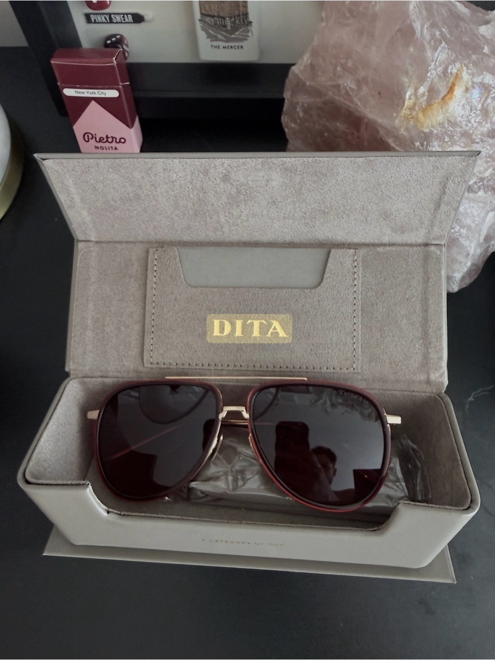 DITA Burgundy Aviator Sunglasses with Gold Hardware